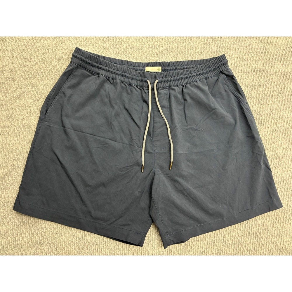 Mens Navy Blue Swim Trunks Size Large Drawstring Elastic Waist 6 Inseam